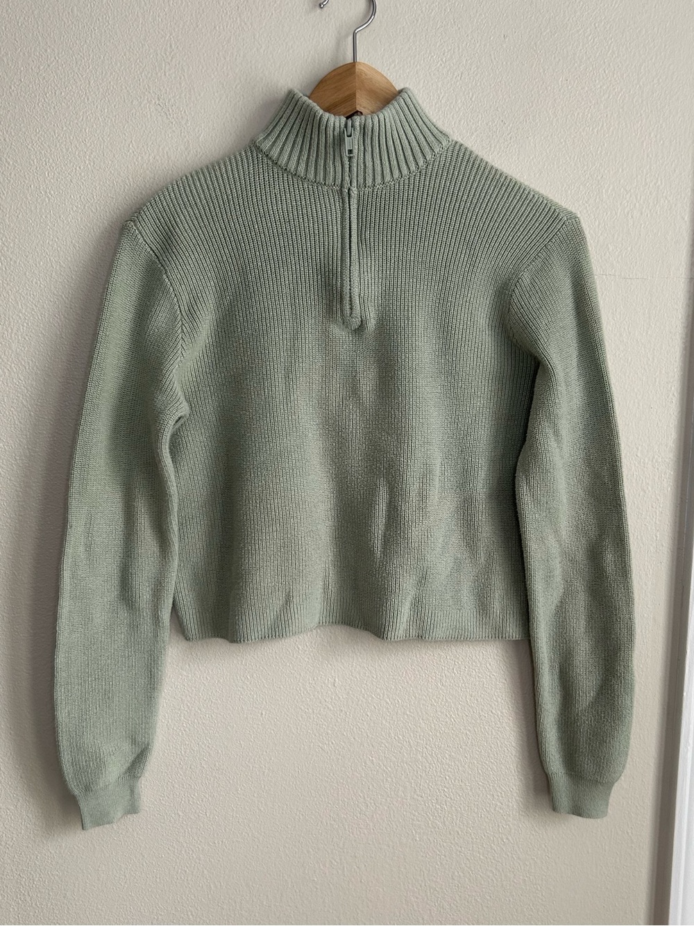 John Galt Brandy Melville Sage Quarter Zip Ribbed Knit Turtle Mock Neck Sweater